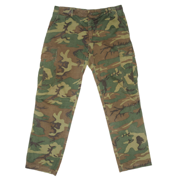 Vintage US Army Tropical Combat Trousers 6th Pattern ERDL Rip Stop Poplin Pants 1969 Vietnam War Size Large Regular W34 L31 Stock No : 8415-945-9231 DSA 100-69-C-1405