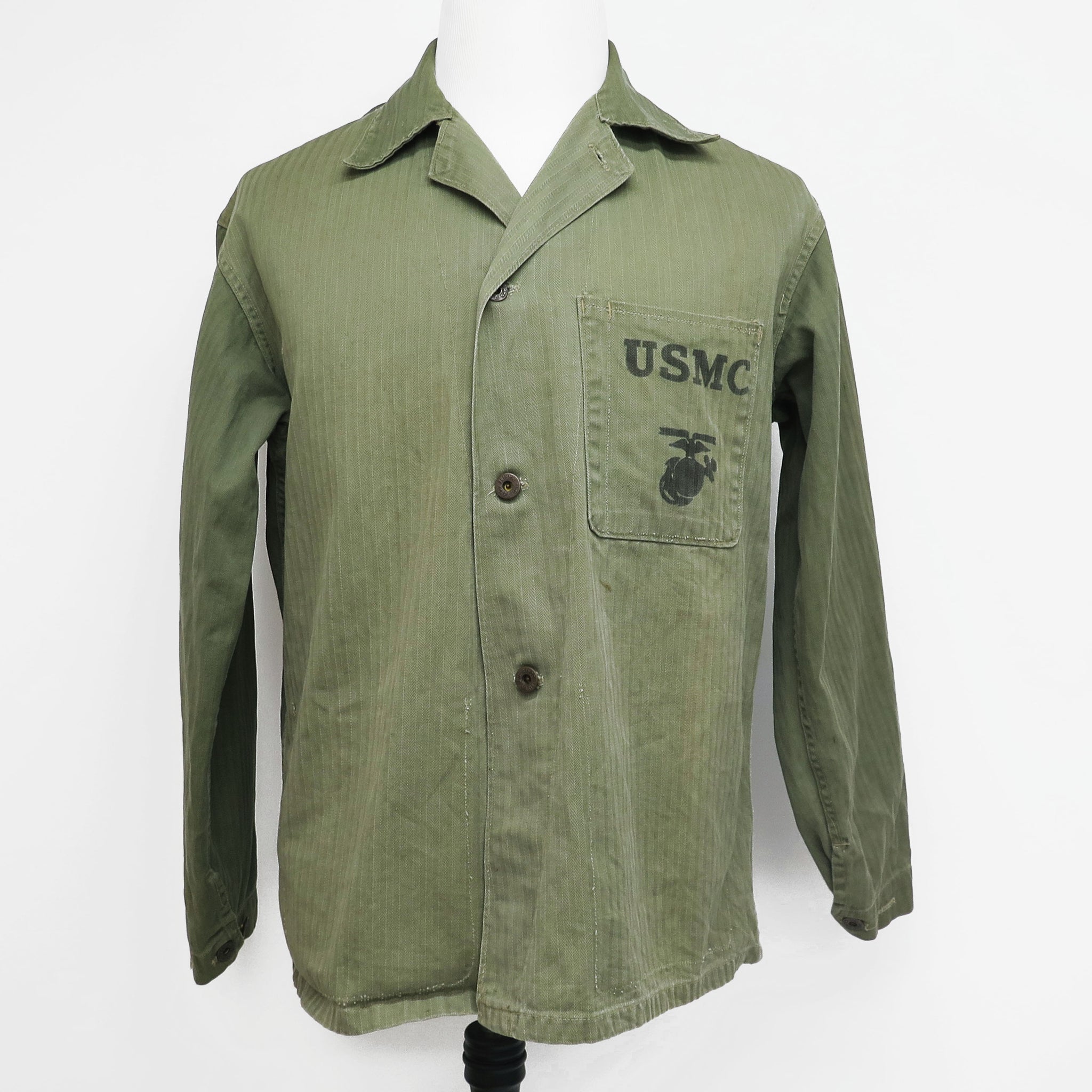 USMC US MARINE CORPS UTILITY SHIRT HBT HERRINGBONE TWILL 1940's WW2 USMC STENCIL SIZE MEDIUM